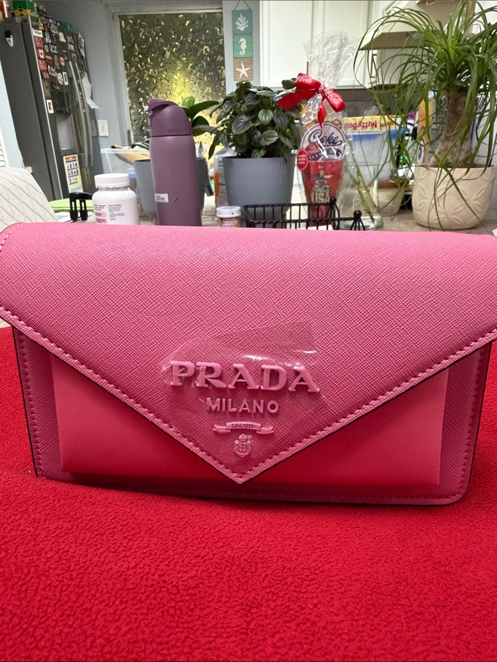 Pink Saffiano Leather Envelope Clutch